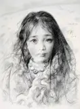 Ai Xuan, A Tibetan Girl, 2004, Charcoal on paper