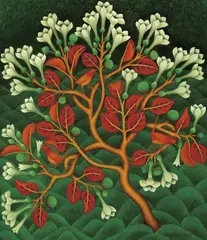 Bhagat Singh, Dhatura Plant with Red Birds, 2007, Oil on canvas