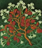 Bhagat Singh, Dhatura Plant with Red Birds, 2007, Oil on canvas