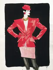 René Gruau, En tailleur rouge (A Model of Yves Saint Laurent house), 1987, Gouache and watercolor on paper