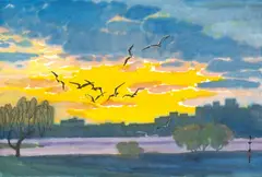 Ma Pai-sui, Lake of Flushing, 1994, Mounted scroll, ink and color on paper