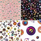 Jellyfish Eyes (upper left);  Jellyfish Eyes–Black (upper right);  Jellyfish Eyes–White 4 (lower left);  Jellyfish Eyes–White 1 (lower right) (a set of 4) by Takashi Murakami, 2011, Limited Print Edition no. 166/300; 155/300; 37/300; 26/300 49.5 x 49.5 cm (x4), sold Dec 2012