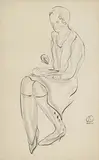 Sanyu, Seated Lady, Charcoal and ink on paper