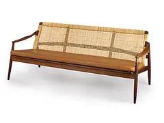 Hartmut Lohmeyer, Sofa, 1956, Teak, leather, cane