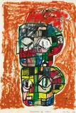 Blockheads for Detroit by Eddie Martinez, 2019, Oil, spray paint, ink, marker and crayon on paper, unique piece, sold Dec 2021