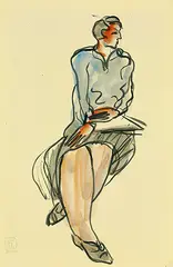 Sanyu, Woman in Blue Blouse, 1920-1930, Ink and watercolor on paper