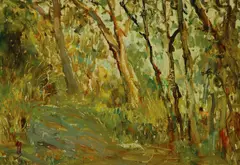 Landscape by S.T.Chung, Oil on paperboard, offered Nov 2004