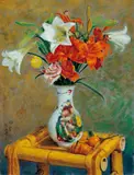 Lin Hsi-tang, Vase of Flowers and Cumguats, 1991, Oil on canvas