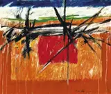 John Way, Scarlet Square in Orange, 2000, Oil on canvas