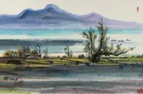 Shiy De-jinn, Tamsui Riverside, 1980, Mounted scroll, ink and color on paper