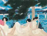 André Brasilier, Trois Jeunes femmes sous l’arbre, c. 1960, Oil on canvas
