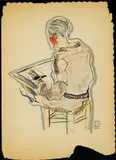Sanyu, Lady Drawing, 1930-1939, Watercolor on paper