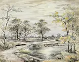 Lengyue Tao, Landscape, 1920, Watercolor on paper