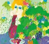 Have a Cup Tea With Me by Walasse Ting, 1977, Acrylic on canvas, sold Dec 2017