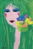 Girl with Flowers by Walasse Ting, Acrylic on paper mounted onto canvas, sold Dec 2013