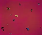 Lovely and Kind by Damien Hirst, 2001, Househlod gloss on canvas with butterflies, sold Dec 2024