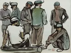 Mineworkers by Hung Jui-lin, 1956, Ink and color on paper, offered Nov 2004