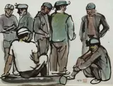 Hung Jui-lin, Mineworkers, 1956, Ink and color on paper
