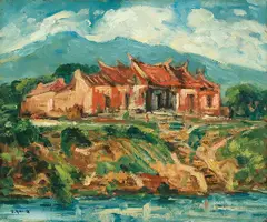 Sanlang Yang, House by the Seaside, Oil on board