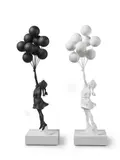 Flying Balloons Girl (Black, White) (a set of 2) by Banksy, 2018, Polystone, edition 78/100 (black) ; 157/280 (white), sold Jun 2019