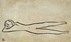 Sanyu, Femme Allongée, 1955, Oil and ink on masonite