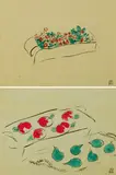 Sanyu, Box of Flowers; Baskets of Fruits (A Pair), Watercolor on paper