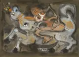 Max Chiwai Liu, Sitting on Horse (Self-Portrait), 2002, Mixed media on paper