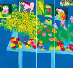 Walasse Ting, Lady (quadriptych), 1986, Ink and color on paper