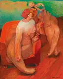 Fu Ching-Li, Canape rouge, 1990, Oil on canvas
