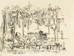 Under the Sheds by Ran In-ting, Ink on paper, sold Jul 2021