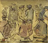 Hung Jui-lin, Miners, 1956, Mixed media on paper