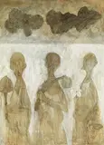 Pande Ketut Taman, Tiga Petani (Three Farmers), 2000, Pencil, acrylic and oil collage on canvas