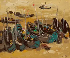 Wu Guanzhong, Fish Boats, 1991, Oil on canvas