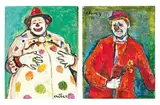 Yoshio Chang, Clown; Clown Holding the Flower(a set of 2), 2003;1996, Oil on canvas
