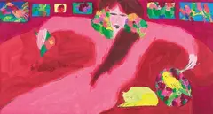 Walasse Ting, Woman in Pink Dress, 1980年代, Acrylic on paper