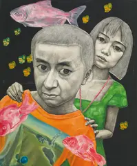 Xin Haizhou, Meeting No. 1, 1996-1997, Oil, charcoal pencil, glue on canvas