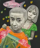 Xin Haizhou, Meeting No. 1, 1996-1997, Oil, charcoal pencil, glue on canvas