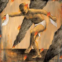 Agus Suwage, Man with Fans, 2001, Oil on canvas
