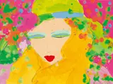 Walasse Ting, Lady With Flowers, 1980, Ink and color on paper