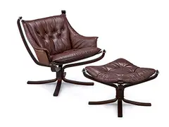 Sigurd Ressell, Falcon chair with ottoman, 1974, Beech, leather