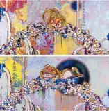 Of Chinese Lions, Peonies, Skulls, and Fountains; As The Interdimensional Waves Run Through Me, I Can Distinguish Between The Voices Of Angel And Devil! (a set of 2) by Takashi Murakami, 2012, Offset lithograph, edition no. 85/300 ; 98/300, sold Dec 2019