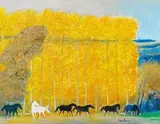 André Brasilier, Chevaux dans la Vallée en automne, 2012, Oil on canvas