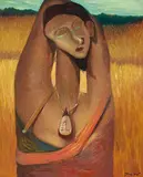 Fu Ching-Li, Une femme aux champs, 1991, Oil on canvas