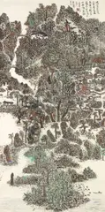 Landscape by Yu Peng, 1990, Mounted scroll, ink and color on paper, offered Dec 2013