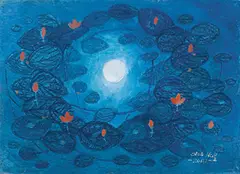 Chua Hu, Moon Accompanied by Lotus, 2001, Mixed media on canvas