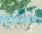 Jean Fusaro, Terrasse au bord de Mer, c. 1990, Oil on canvas