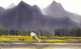 Shiy De-jinn, Scenery of Niumian Mountain, Puli, 1979, Watercolor on paper
