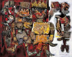 A Childish Wedding by Yu Shou-chung, 2006, Mixed media on canvas, collage, sold Dec 2007