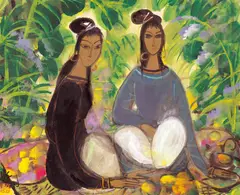 Lin Fengmian, Young Southern Girls, 1980, Ink and color on paper