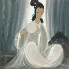 Lin Fengmian, Lady Holding a Fan, 1961, Ink and color on paper